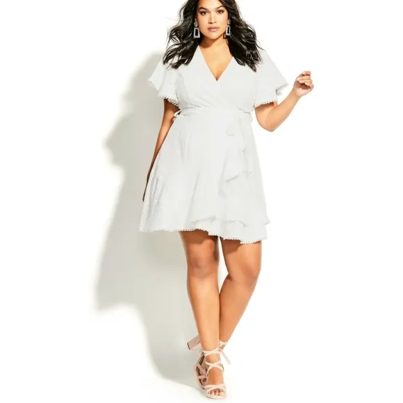 🆕 City Chic NEW Plus 16 1X Sweet Love Ivory Lace Ruffled Wrap Dress Wedding