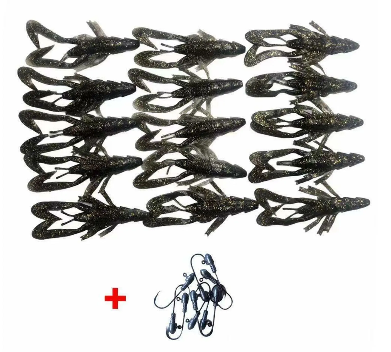 15pcs 8cm Fishing Soft Plastic Yabbie Lure Tackle Special W 10Jig heads