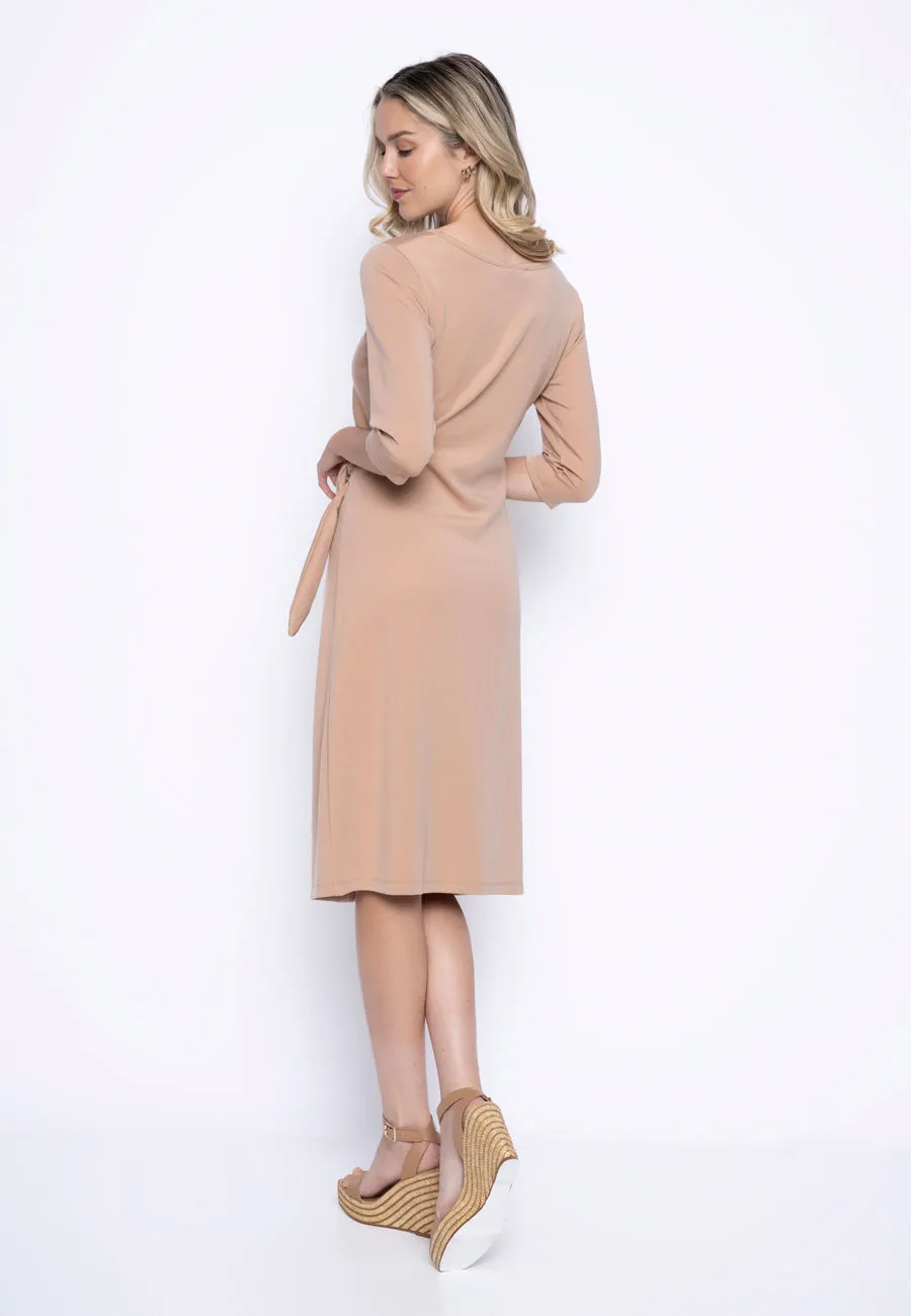 3/4 Sleeves Mid-Length Dress With Tie Side Detail