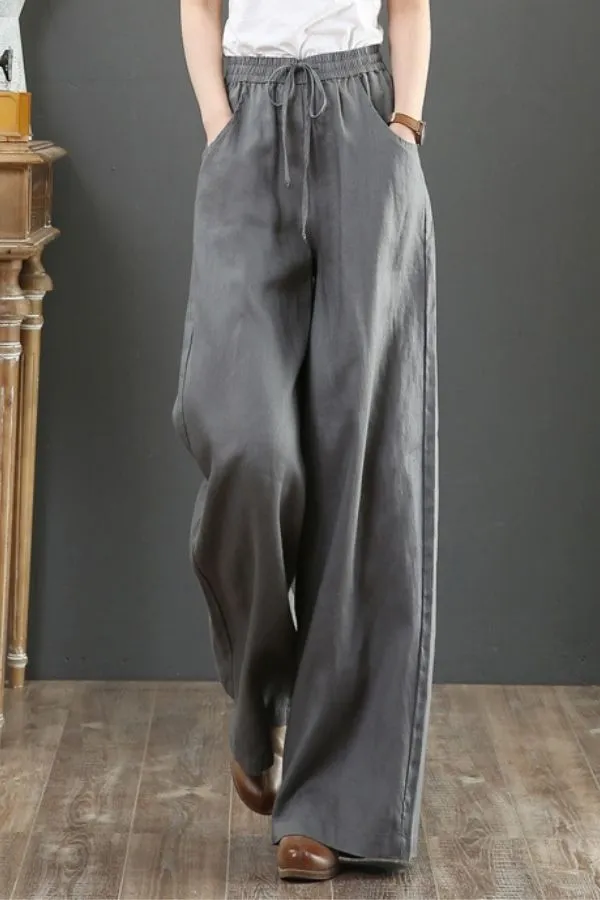 Adjustable Linen Wide Leg Pants (fleece inside)