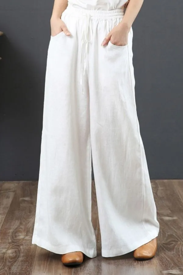 Adjustable Linen Wide Leg Pants (fleece inside)