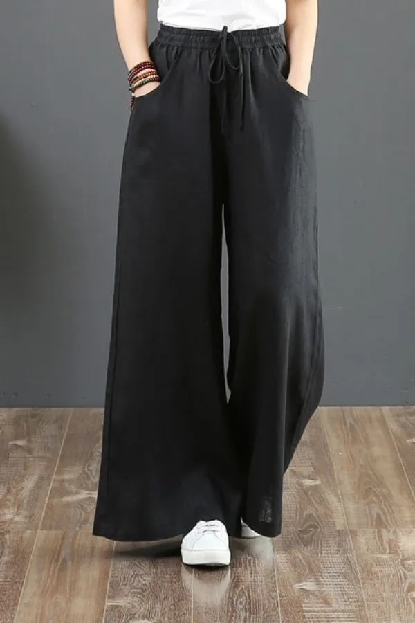 Adjustable Linen Wide Leg Pants (fleece inside)