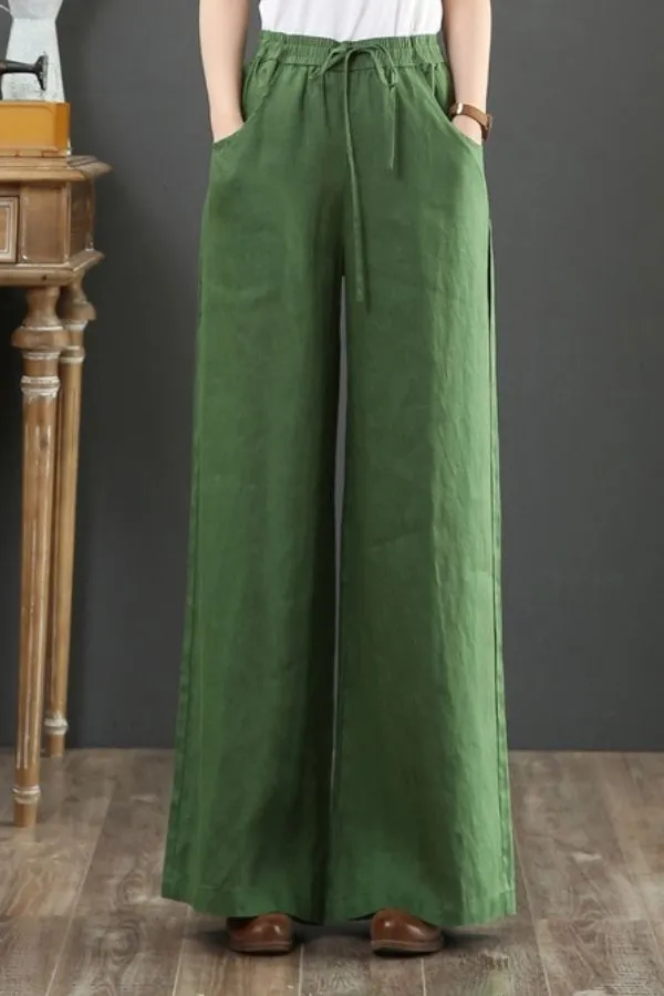 Adjustable Linen Wide Leg Pants (fleece inside)