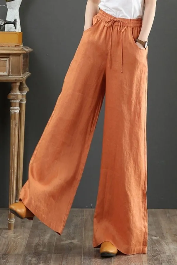 Adjustable Linen Wide Leg Pants (fleece inside)