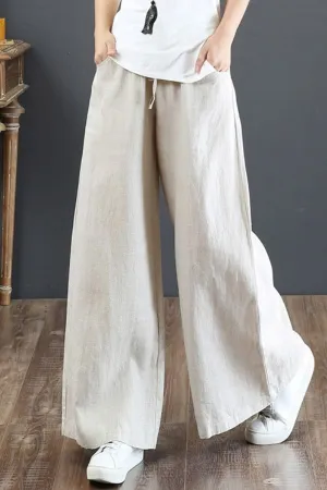 Adjustable Linen Wide Leg Pants (fleece inside)