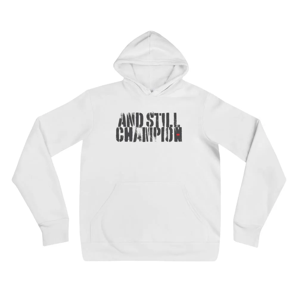 And Still Champion stencil-like dark lettering men's pull-over hoodie