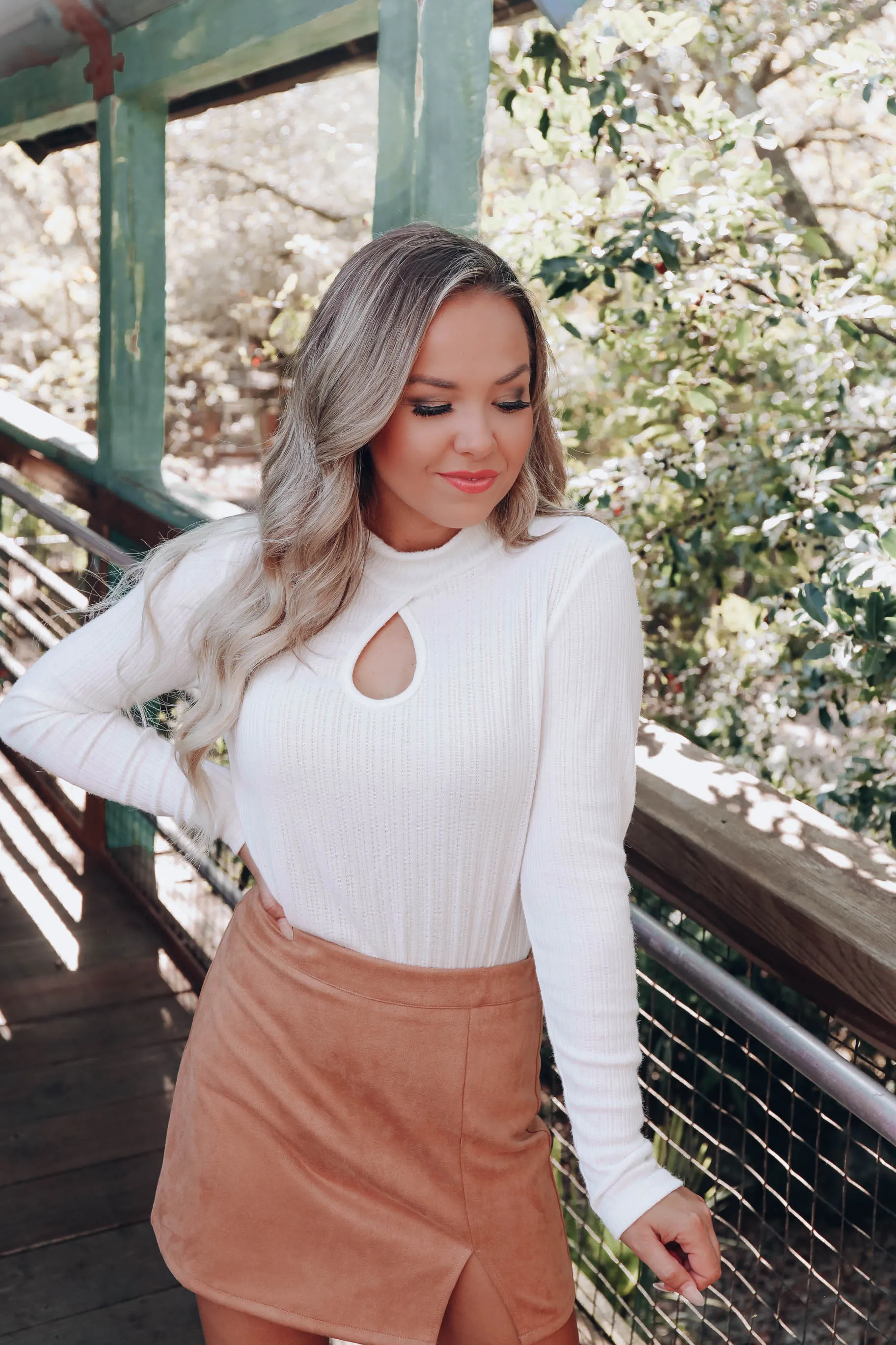 Andee Keyhole Mock Neck Top - Ivory