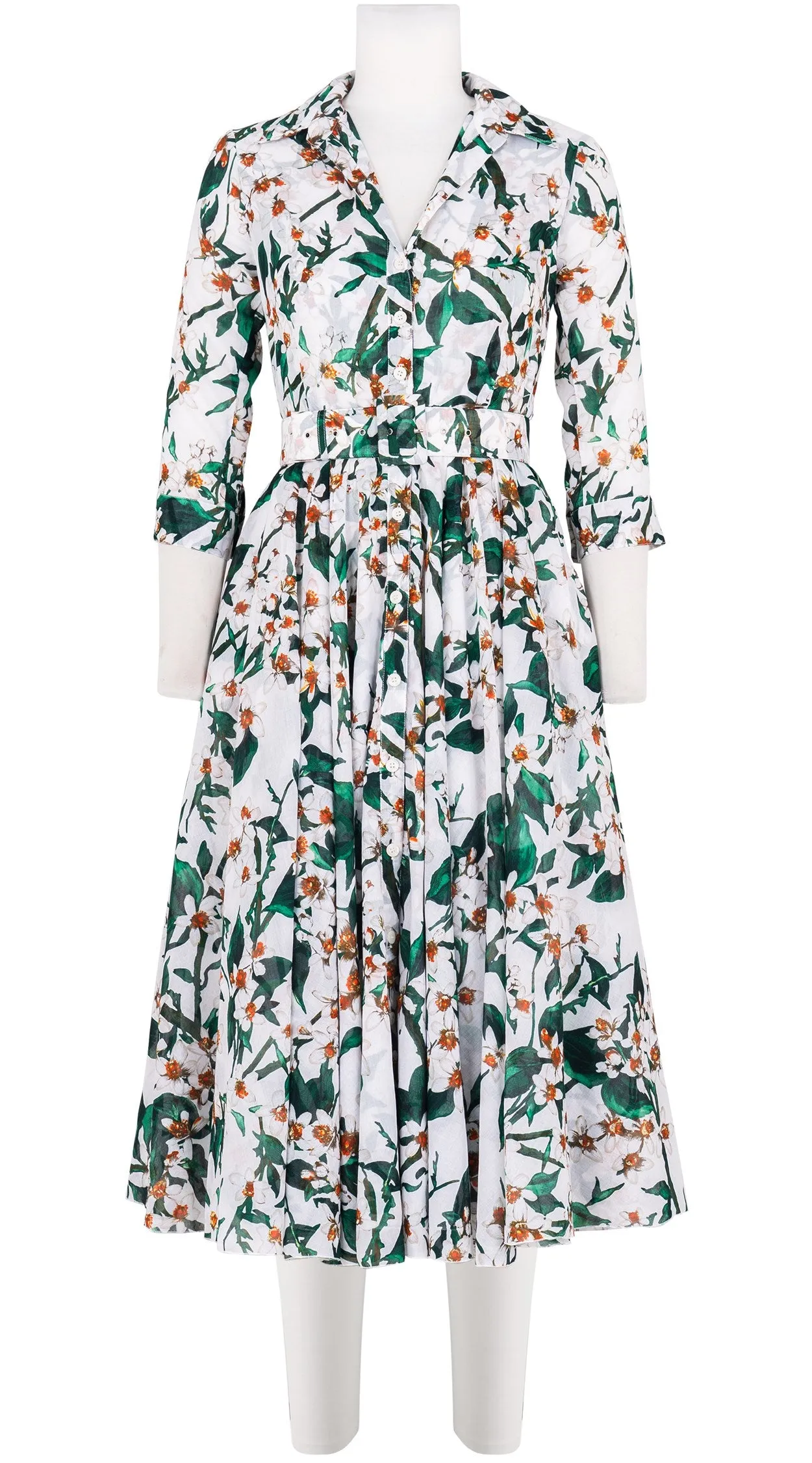 Aster Dress Shirt Collar 3/4 Sleeve Midi Length Cotton Musola (Magnolia New)