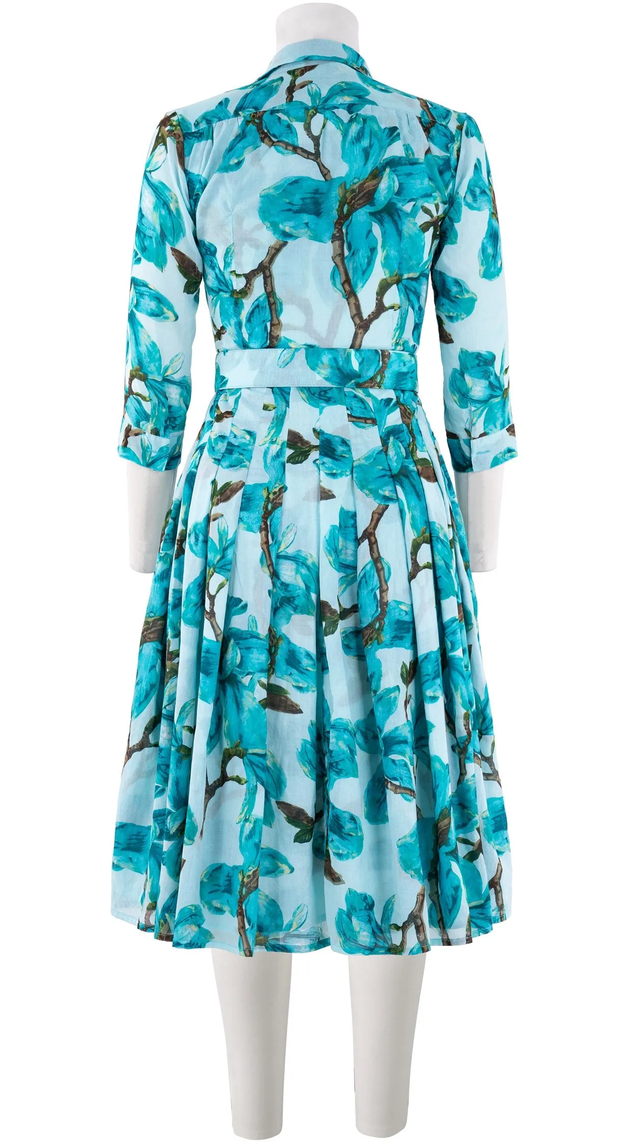 Audrey Dress #4 Shirt Collar 3/4 Sleeve Long Length Cotton Musola (Magnolia Blossom White)