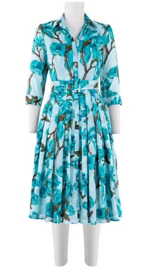 Audrey Dress #4 Shirt Collar 3/4 Sleeve Long Length Cotton Musola (Magnolia Blossom White)