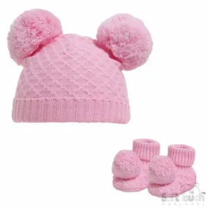 Baby Knit Pompom Hat And Matching Booties With Pompom