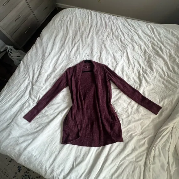 Barefoot dreams cozy chic lite circle open front long cardigan rosewood maroon