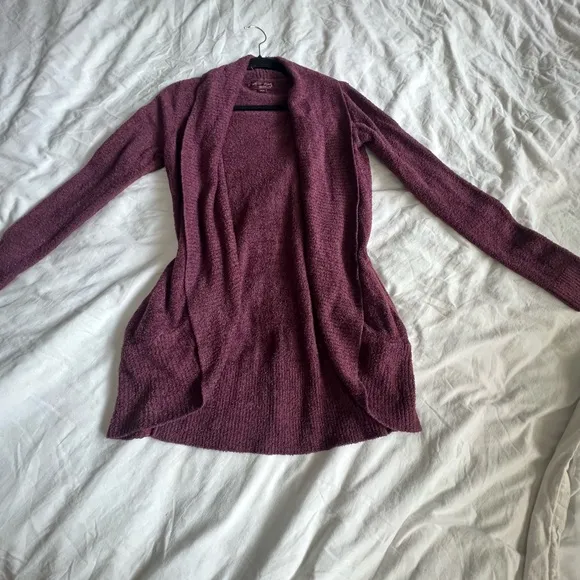 Barefoot dreams cozy chic lite circle open front long cardigan rosewood maroon