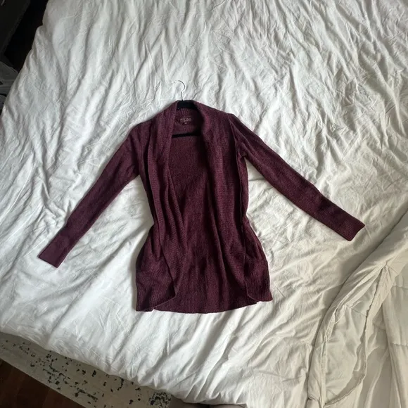Barefoot dreams cozy chic lite circle open front long cardigan rosewood maroon