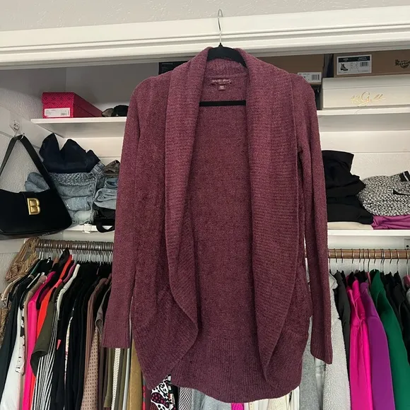 Barefoot dreams cozy chic lite circle open front long cardigan rosewood maroon