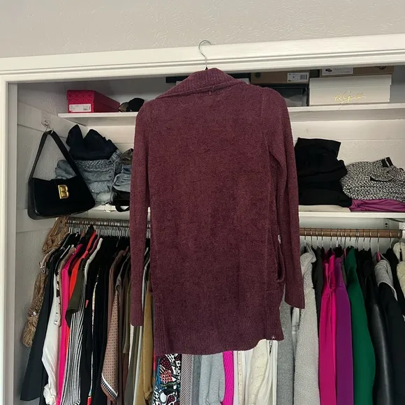 Barefoot dreams cozy chic lite circle open front long cardigan rosewood maroon