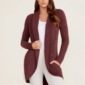 Barefoot dreams cozy chic lite circle open front long cardigan rosewood maroon