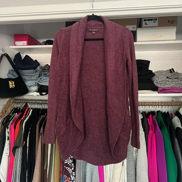 Barefoot dreams cozy chic lite circle open front long cardigan rosewood maroon