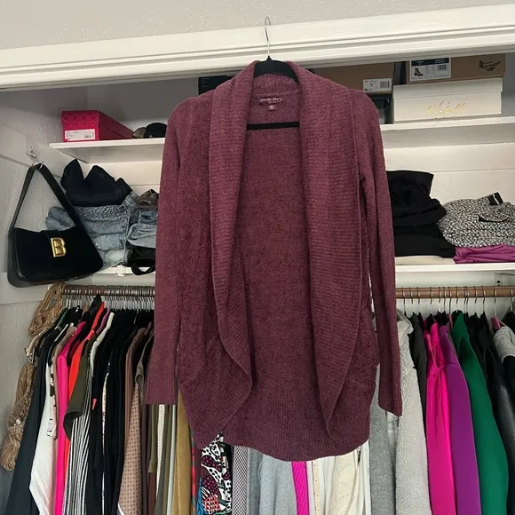 Barefoot dreams cozy chic lite circle open front long cardigan rosewood maroon