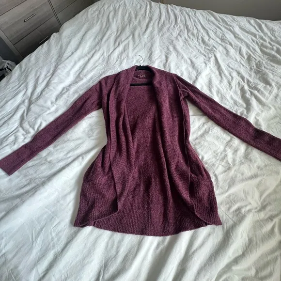 Barefoot dreams cozy chic lite circle open front long cardigan rosewood maroon