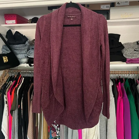 Barefoot dreams cozy chic lite circle open front long cardigan rosewood maroon
