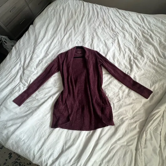 Barefoot dreams cozy chic lite circle open front long cardigan rosewood maroon