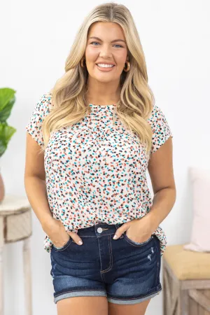 Beige Multicolor Dot Print Woven Top