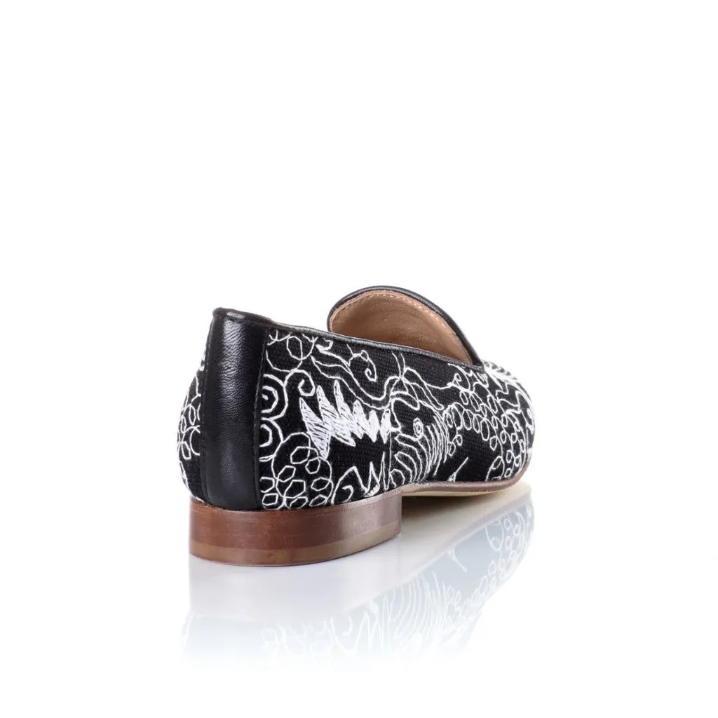 Black and White Lace Smoking Slippers