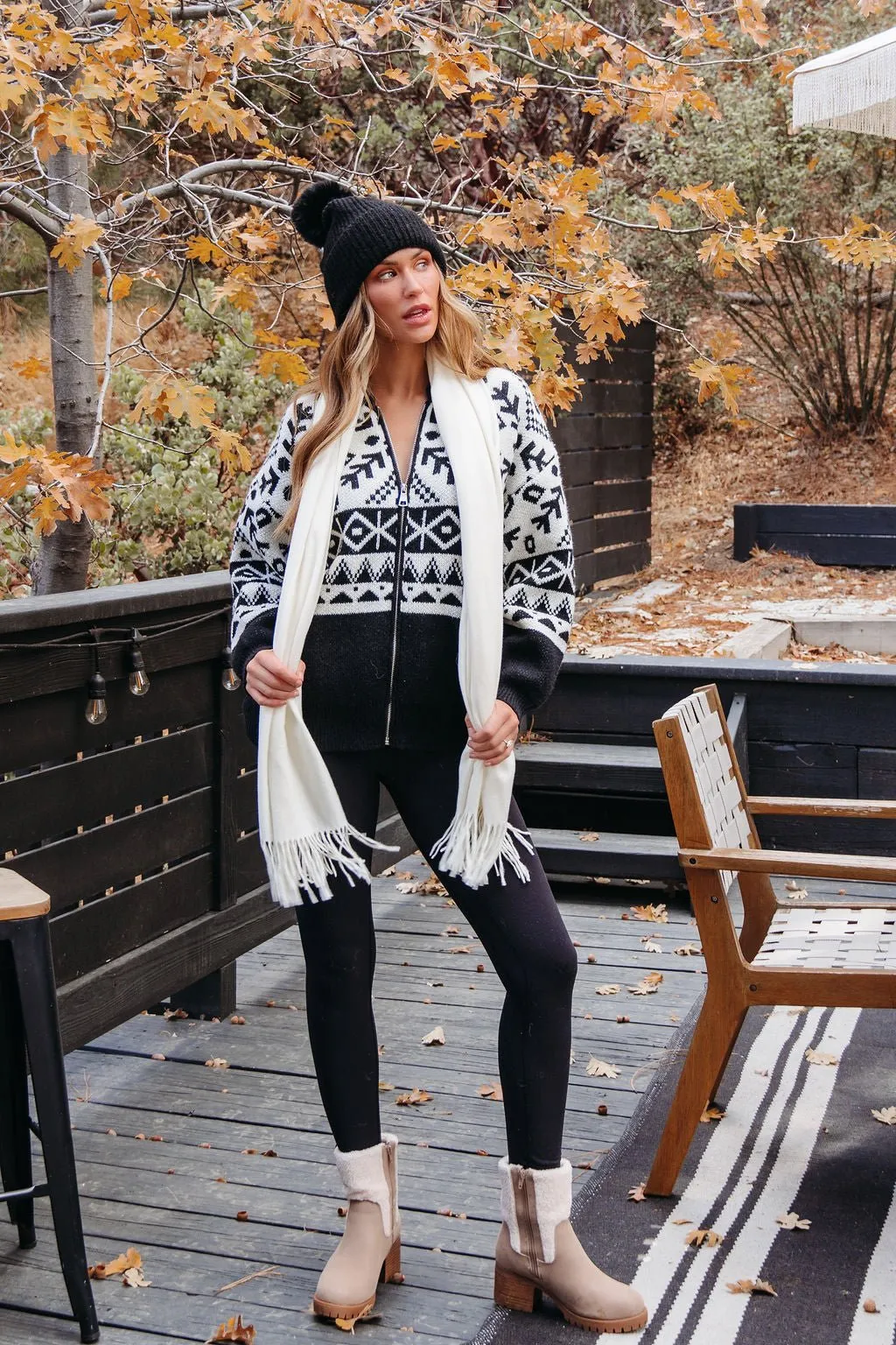 Black Aztec Print Zip Up Sweater Cardigan - FINAL SALE
