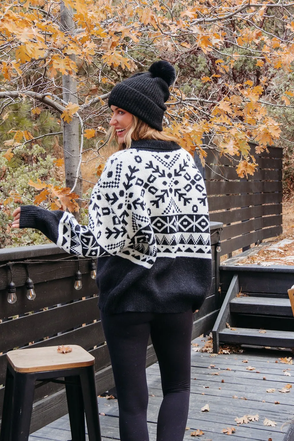 Black Aztec Print Zip Up Sweater Cardigan - FINAL SALE