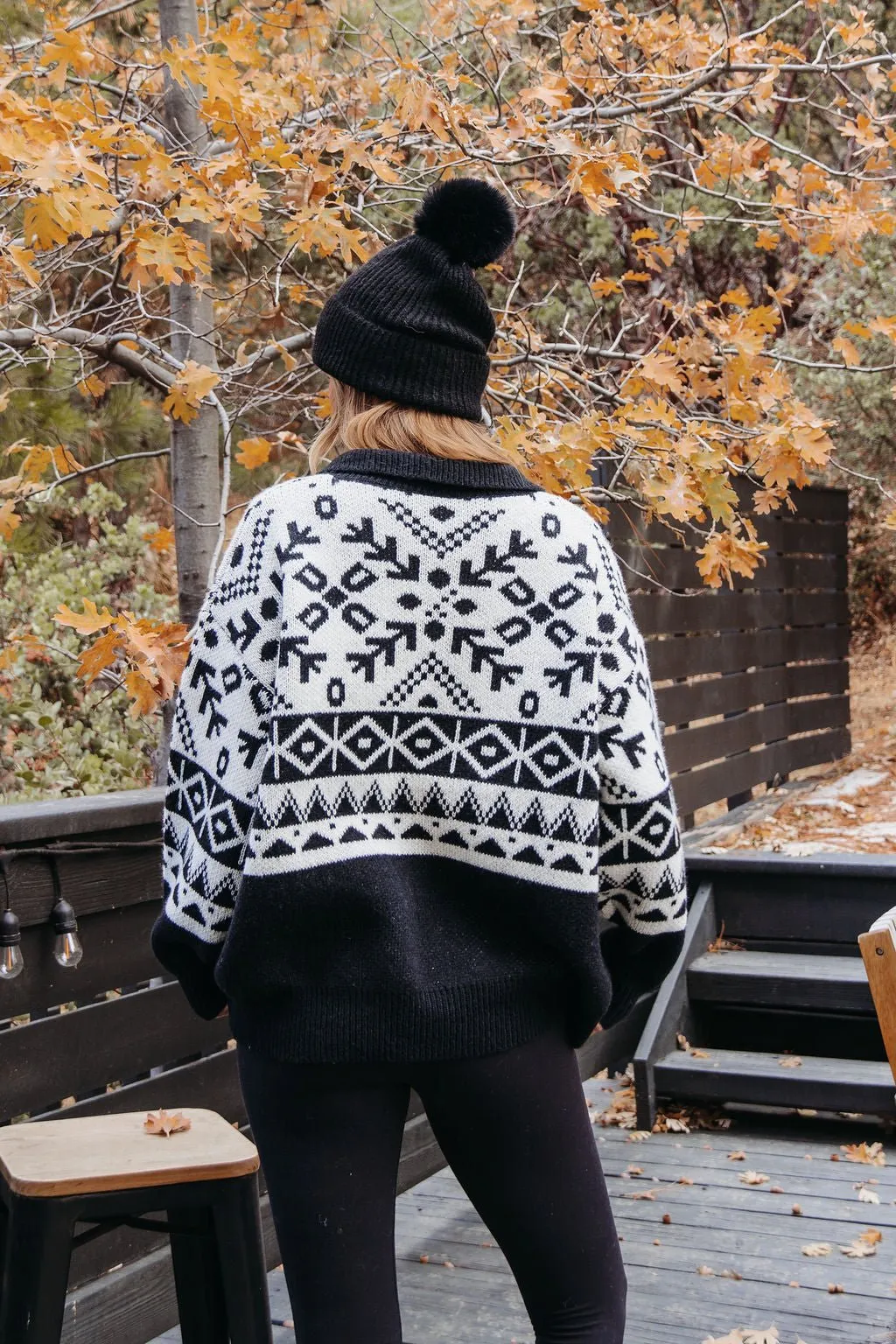 Black Aztec Print Zip Up Sweater Cardigan - FINAL SALE