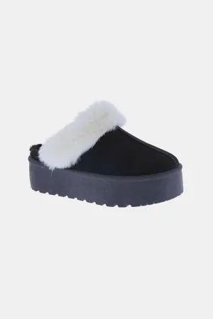 Black Thick Bottom Fur Trim Slippers – Luxe Cozy Comfort