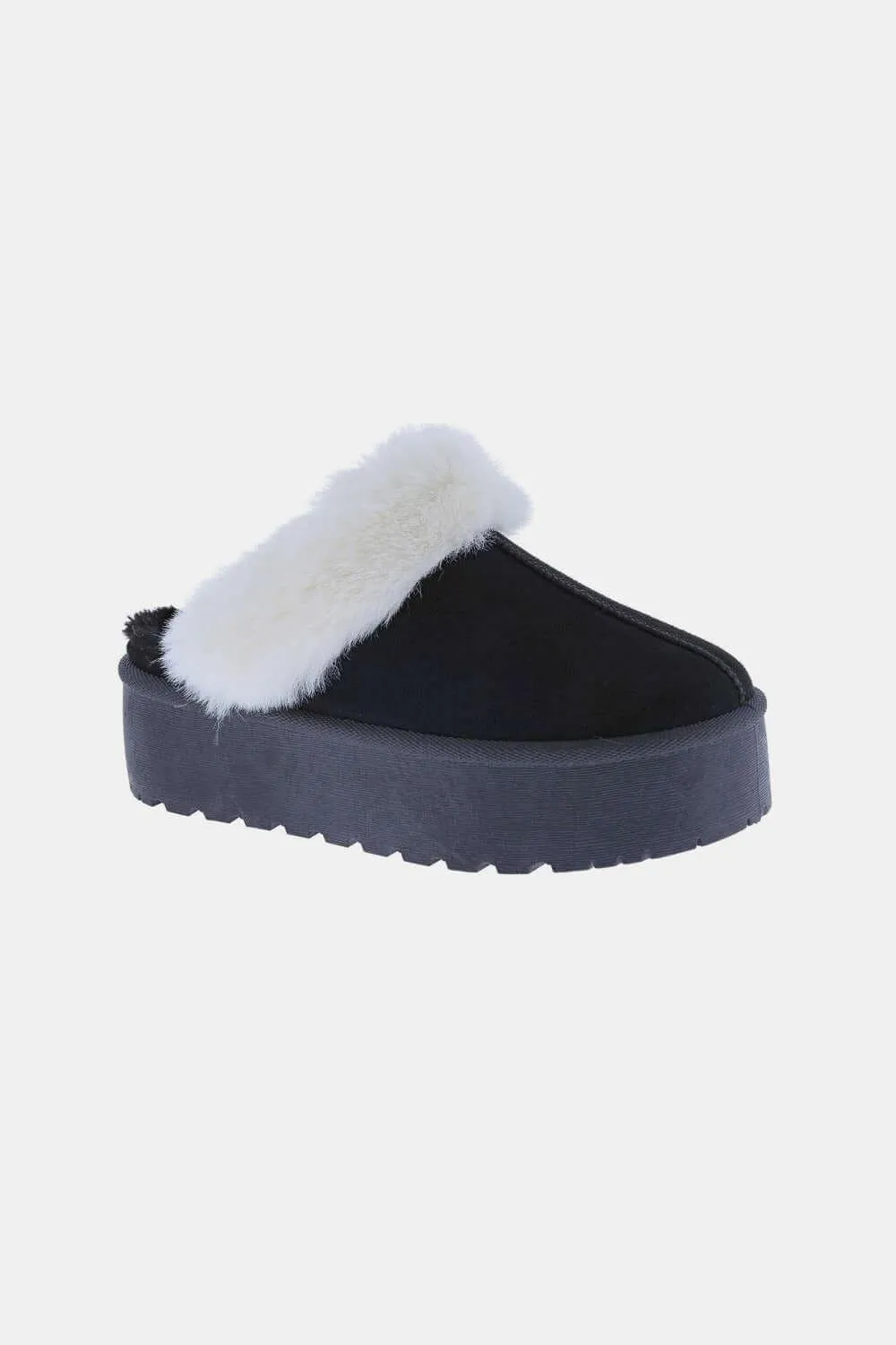 Black Thick Bottom Fur Trim Slippers – Luxe Cozy Comfort