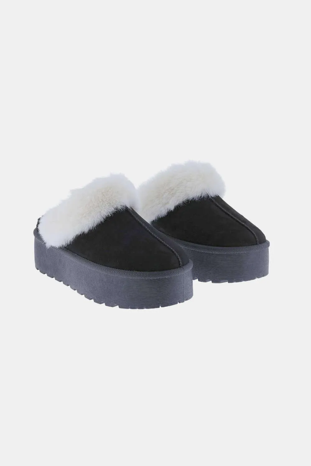 Black Thick Bottom Fur Trim Slippers – Luxe Cozy Comfort