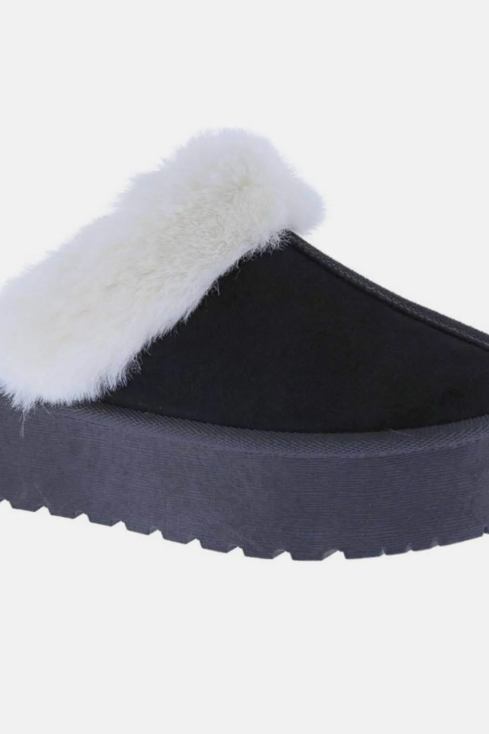Black Thick Bottom Fur Trim Slippers – Luxe Cozy Comfort