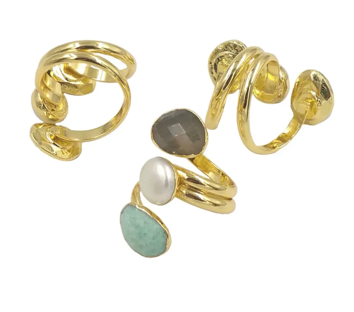 Boho & Mala Natural Amazonite Triple Mix Stone Open Ring R1051