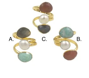Boho & Mala Natural Amazonite Triple Mix Stone Open Ring R1051
