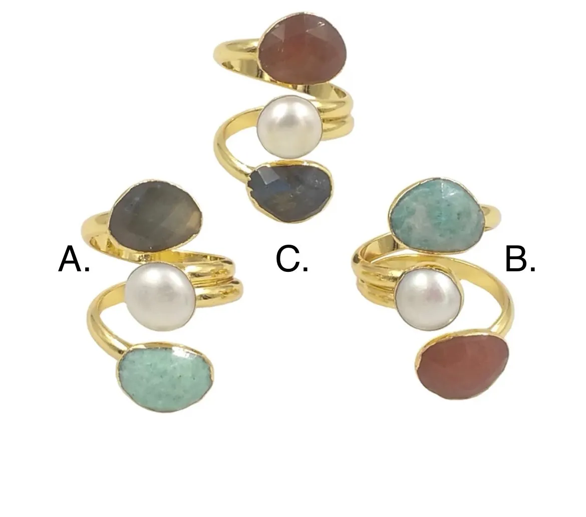 Boho & Mala Natural Amazonite Triple Mix Stone Open Ring R1051