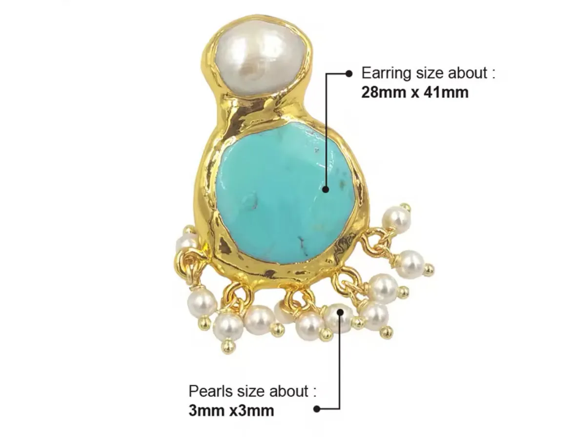 Boho & Mala Natural Stone & Pearl Gold Plated Drop Earrings
