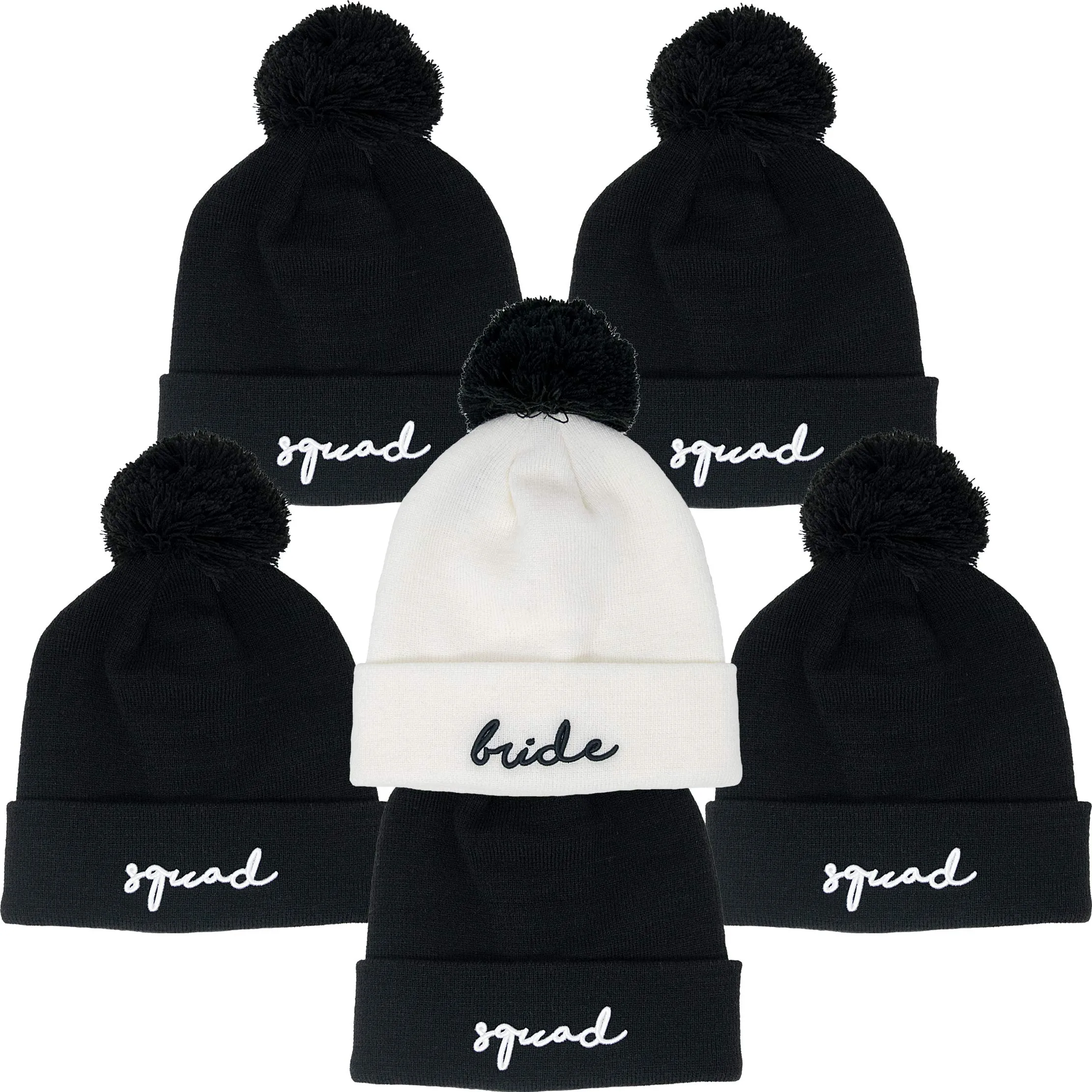 Bride/Squad Embroidered Pom Beanie by Funky Junque