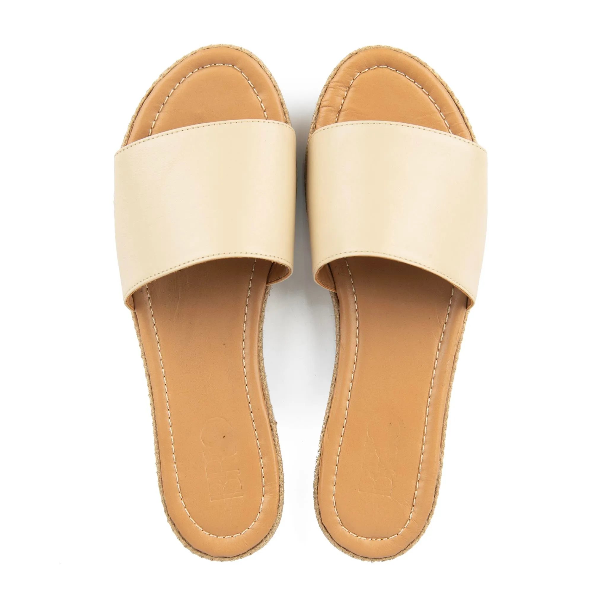 Brio Buckle Beige Natural Leather Slippers