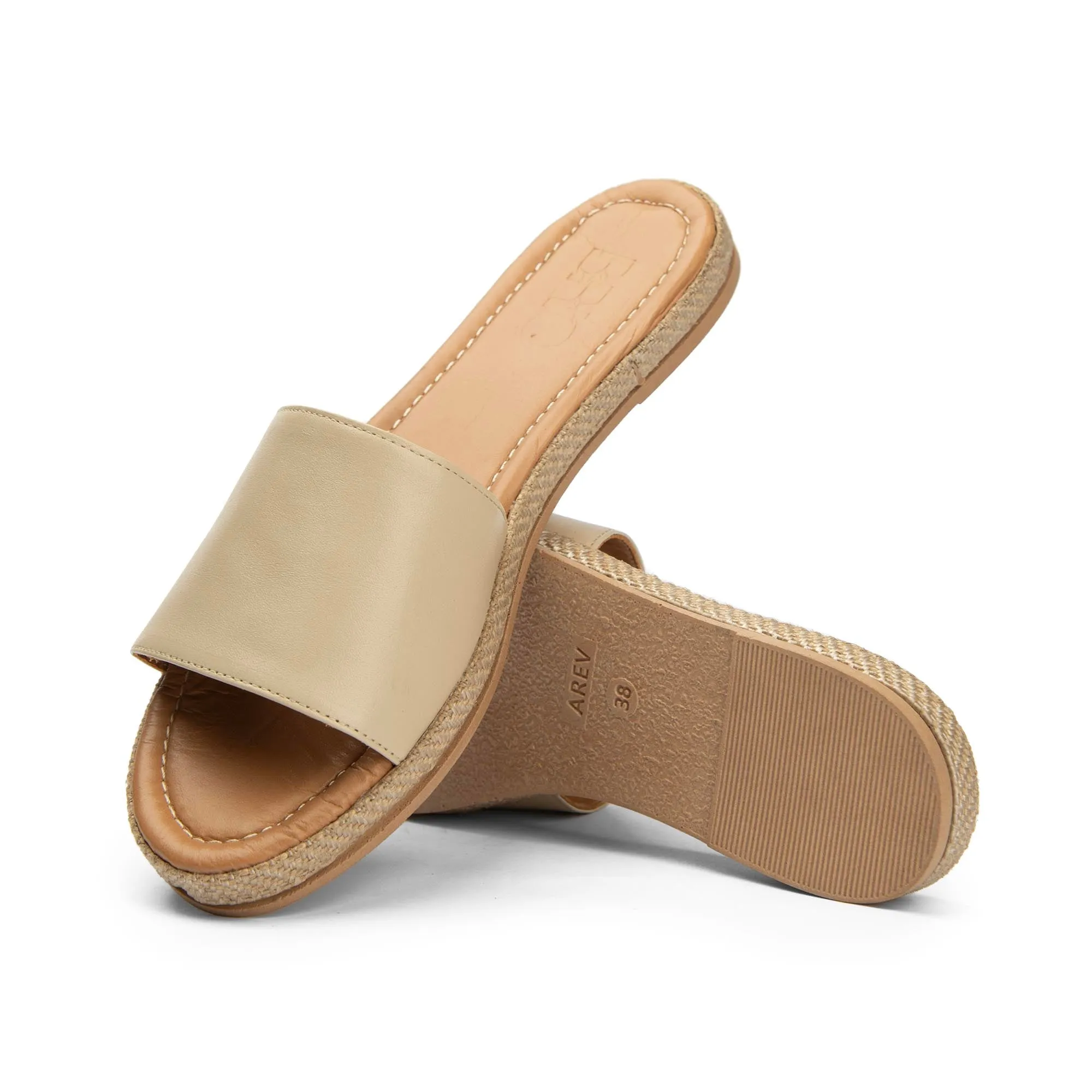 Brio Buckle Beige Natural Leather Slippers
