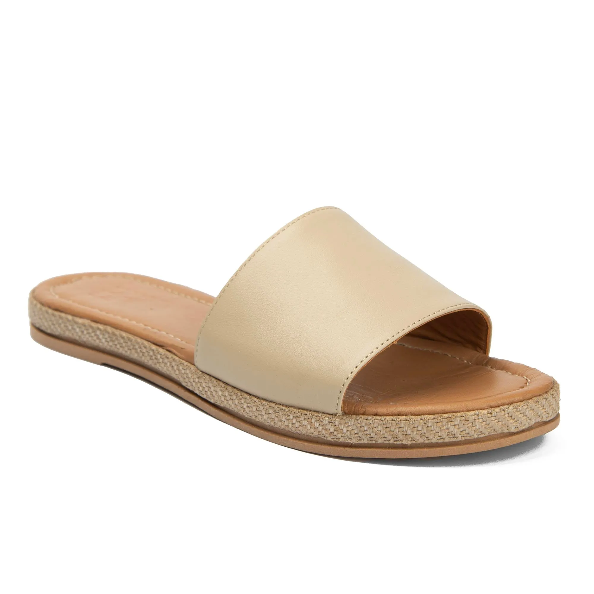 Brio Buckle Beige Natural Leather Slippers