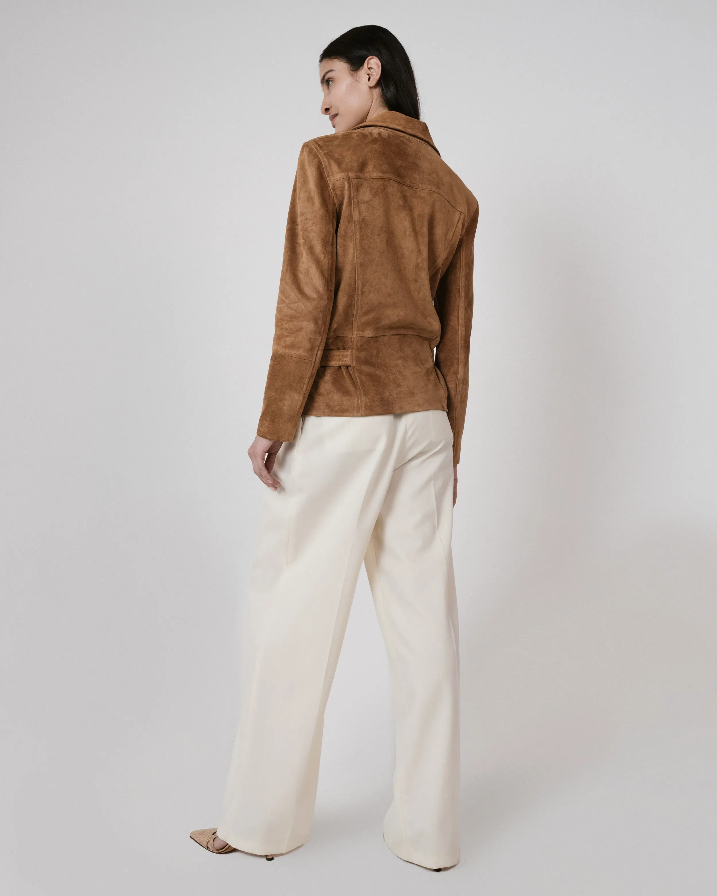 Buckled Biker Jacket in Suede