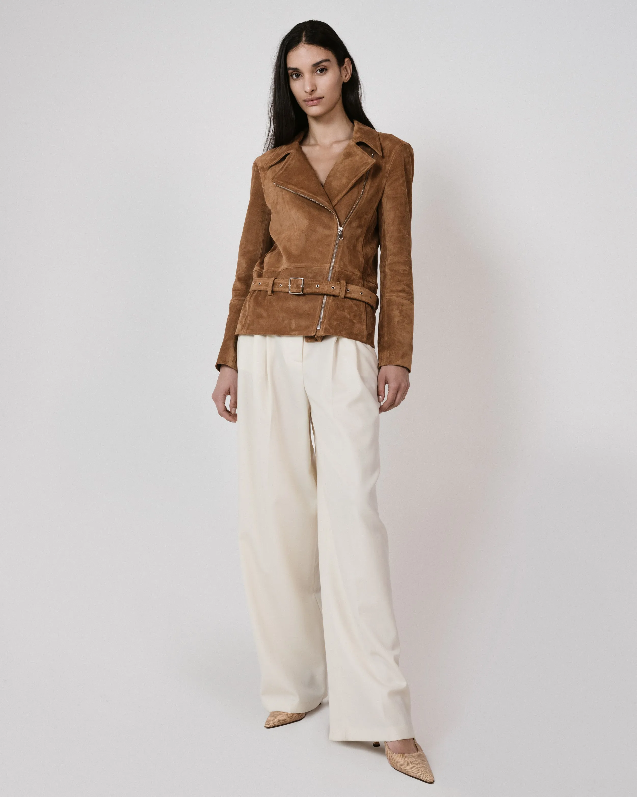 Buckled Biker Jacket in Suede