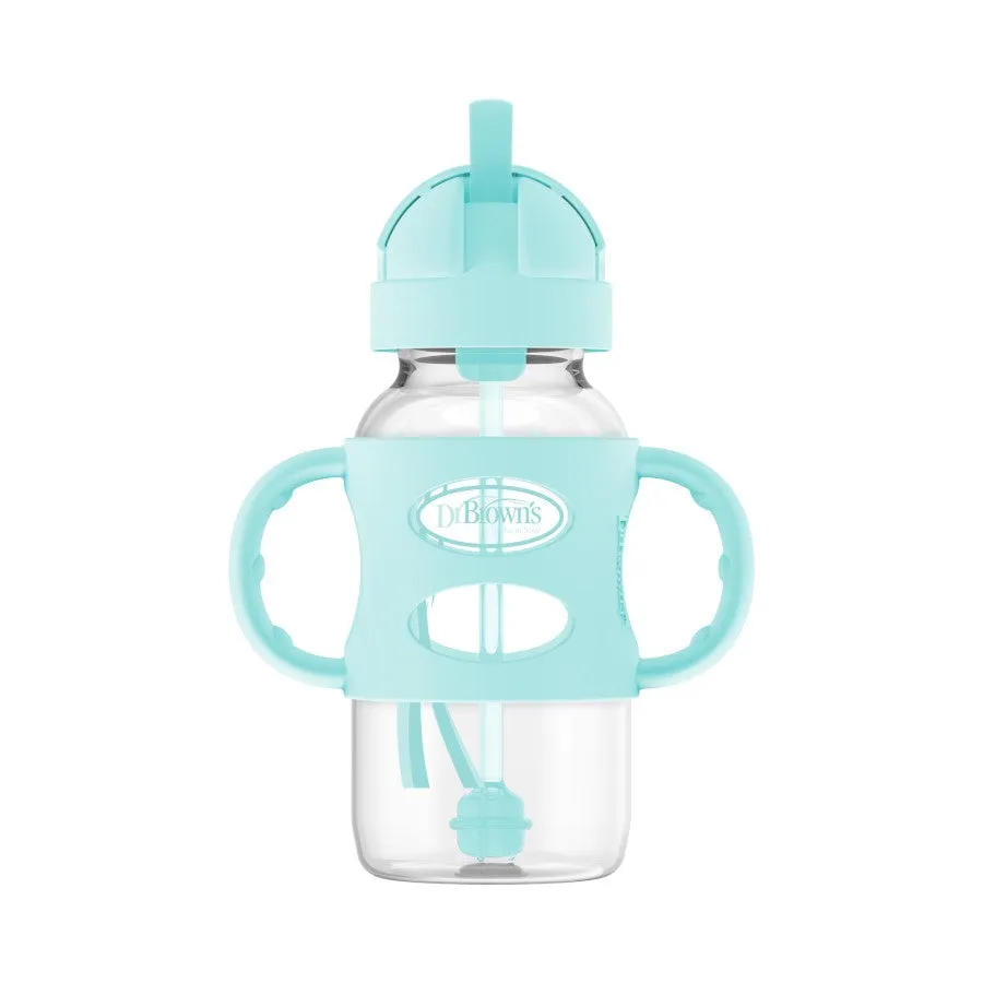 [Bundle of 2] Dr Brown's 9 oz/270 ml PP W-N Sippy Straw Bottle w/ Silicone Handles, Green, 1-Pack