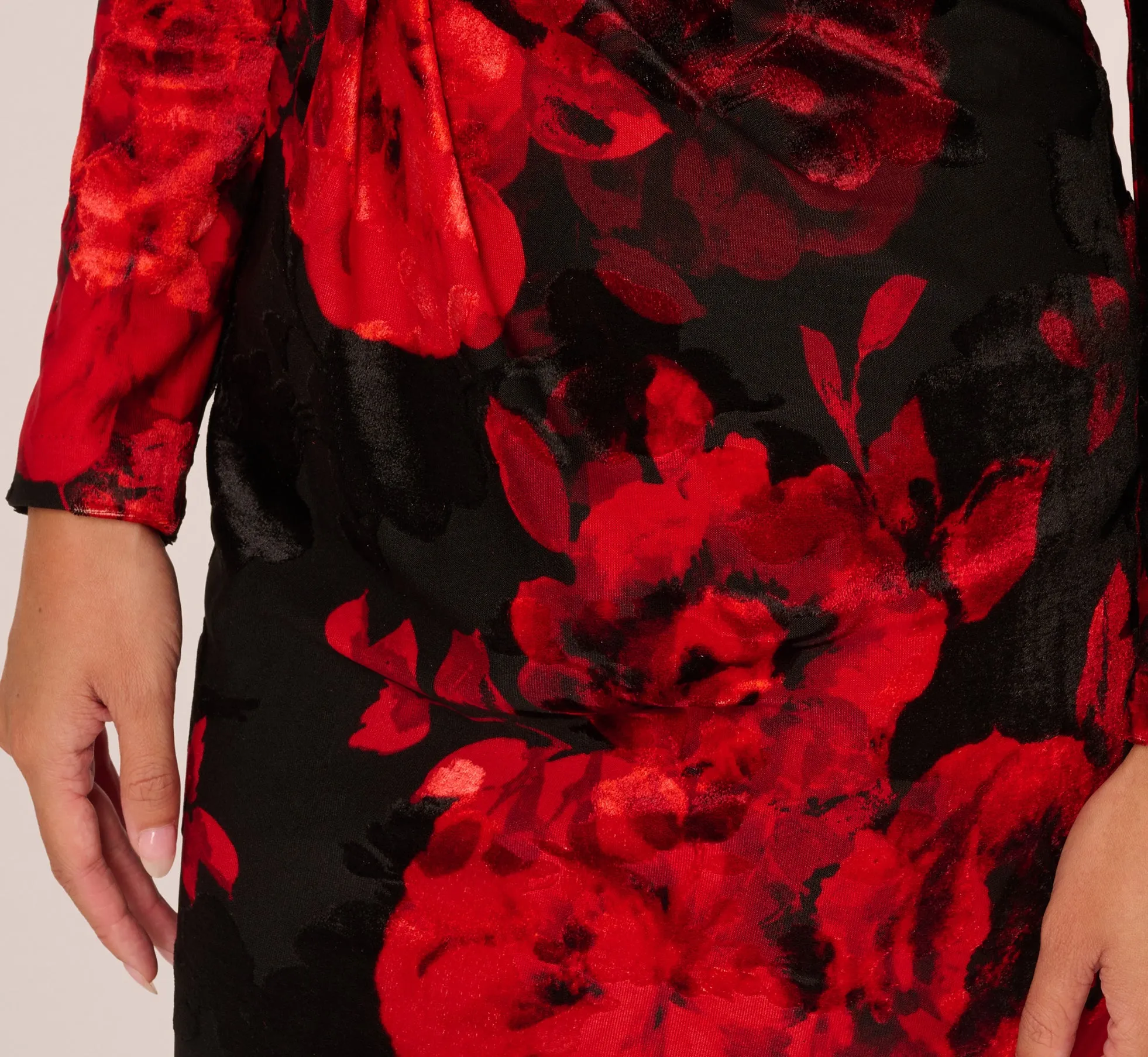 Burnout Velvet Sheath Dress In Black Red