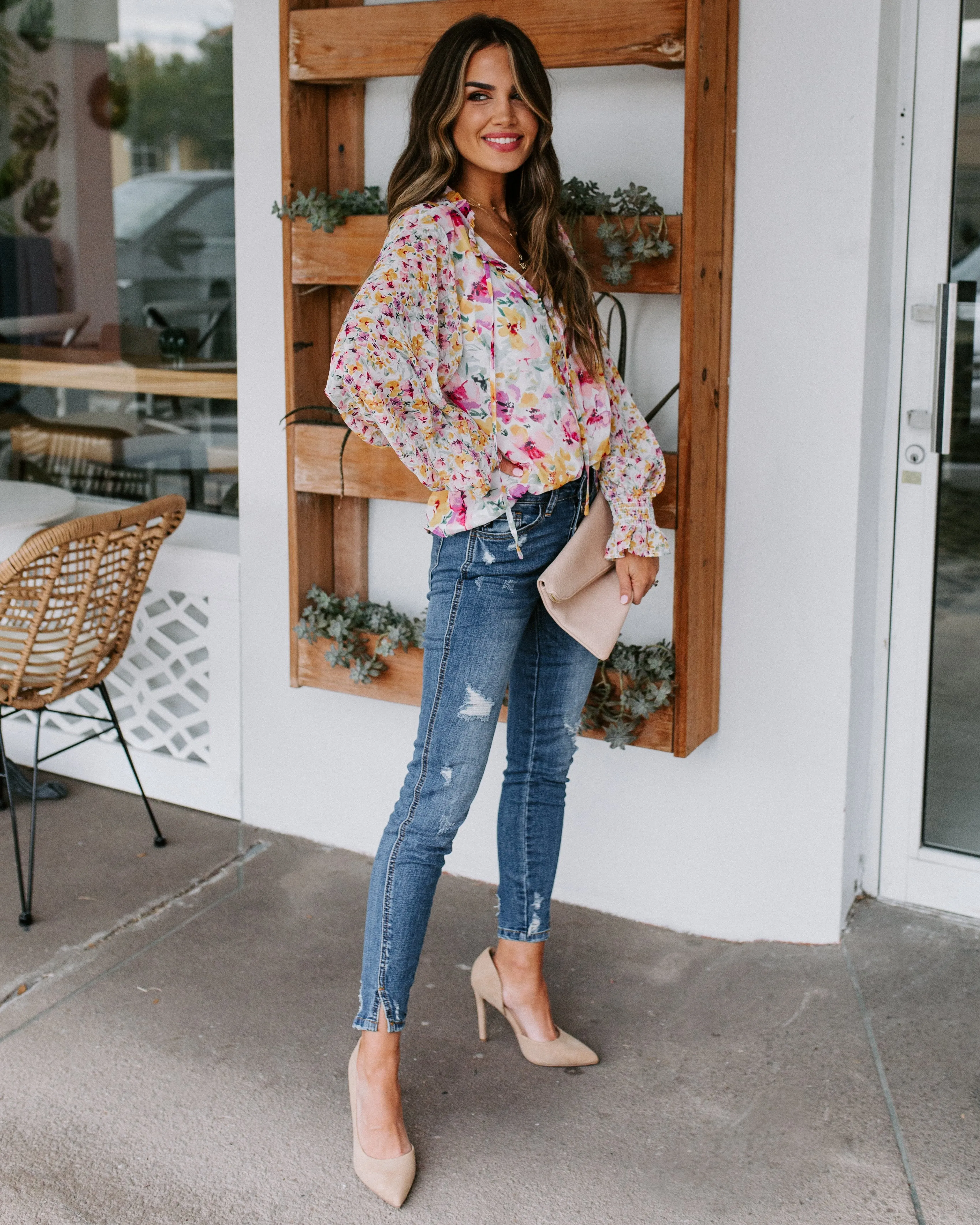 Cakewalk Floral Smocked Blouse
