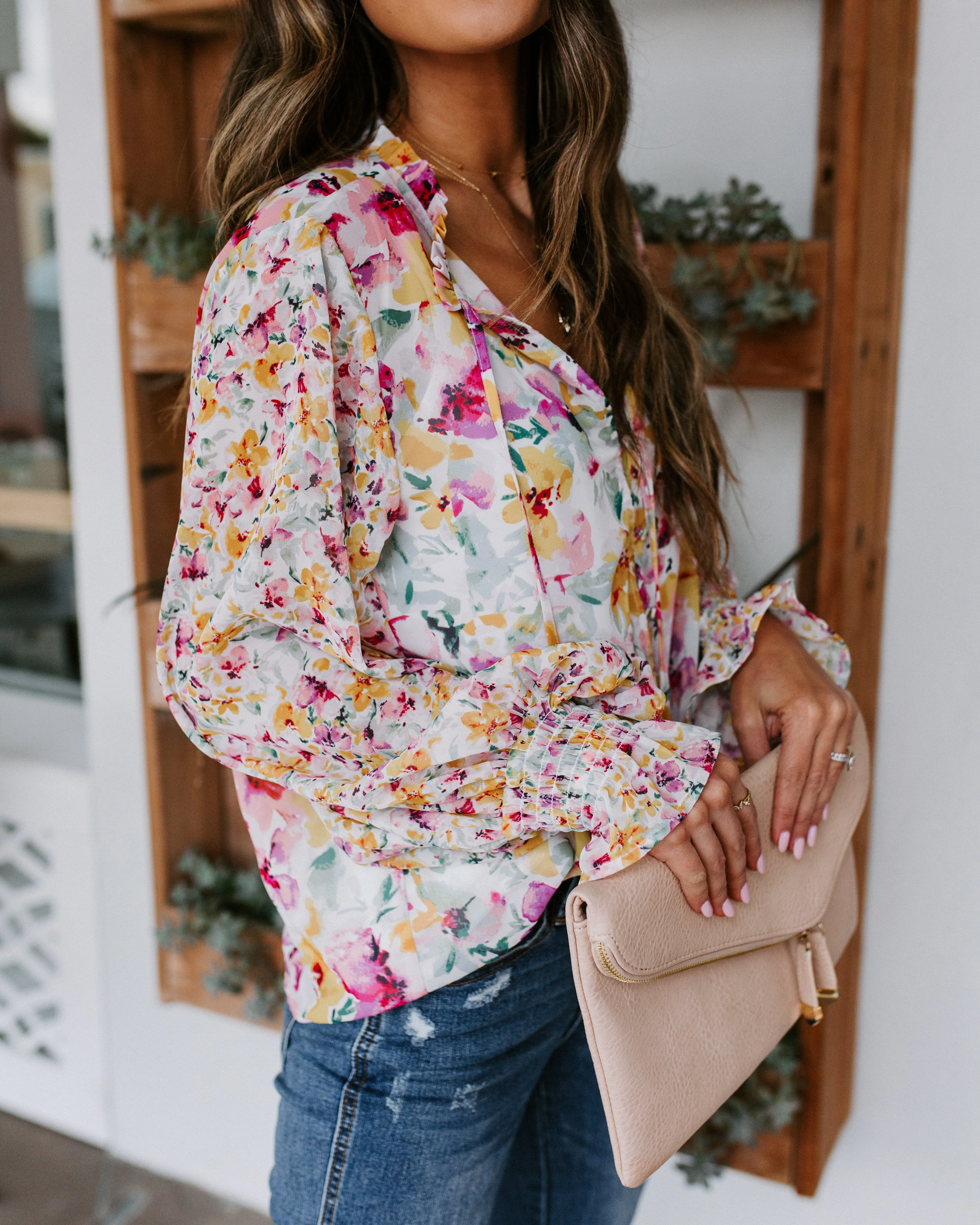 Cakewalk Floral Smocked Blouse