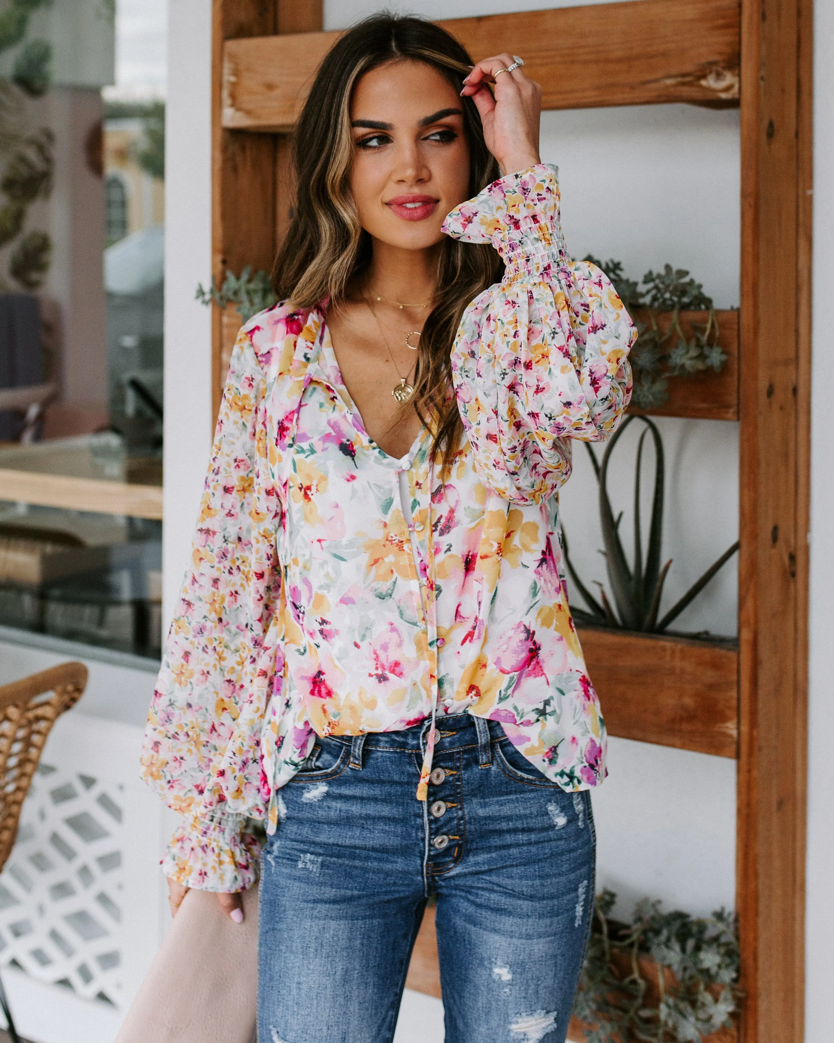 Cakewalk Floral Smocked Blouse